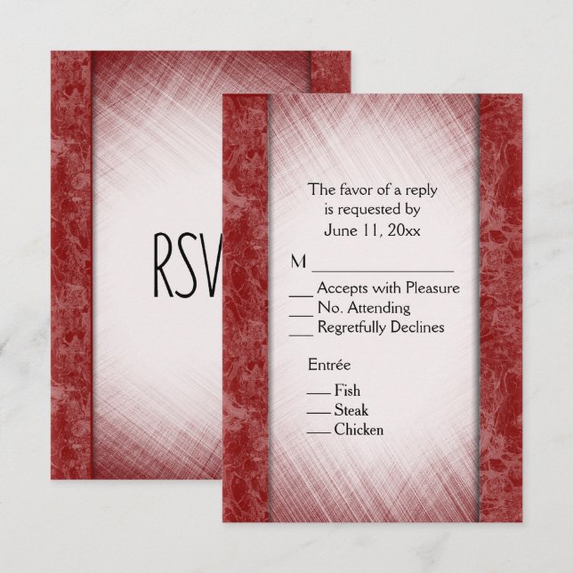 Invitación Columnas de mármol Borgoña RSVP con Entree Choice (Anverso / Reverso)