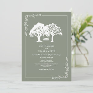 Invitación Columpio de banco de bosque de arte de línea boda 