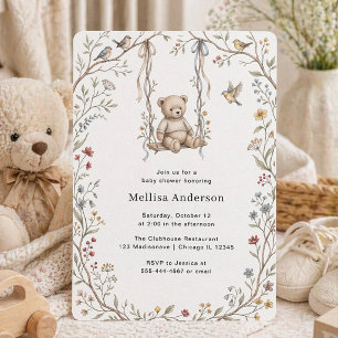 Invitación Columpio de oso con acuarela caprichosa Jardín Bab