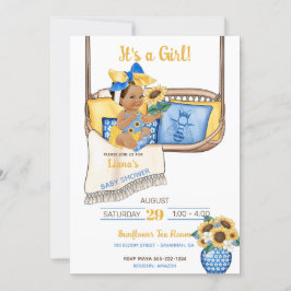 Invitación Columpio de porche de girasol amarillo azul abeja 