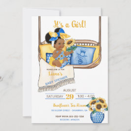 Invitación Columpio de porche de girasol amarillo azul abeja 