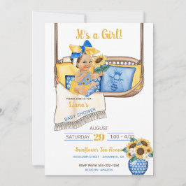 Invitación Columpio de porche de girasol amarillo azul giraso