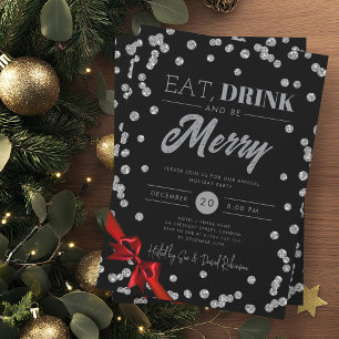 Invitación Coma, bebe plata Purpurina Xmas Cinta negra
