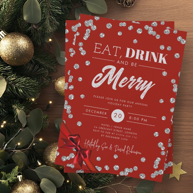 Invitación Coma, bebe plata Purpurina Xmas Cinta roja (Subido por el creador)