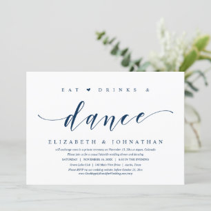 Invitación Coma, bebe y baila, Boda Elopement Fiesta Invi