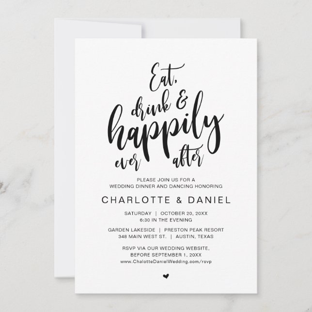 Invitación Coma, bebe y disfruta de la cena Boda (Anverso)