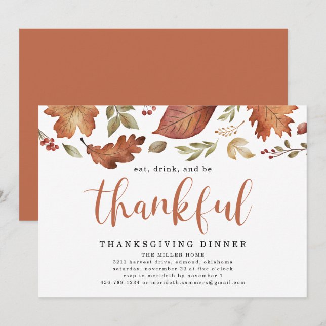 Invitación Coma, bebe y sé agradecido deja gracias (Anverso / Reverso)