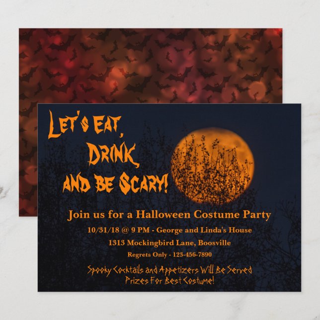 Invitación Coma, bebe y sé aterrador fiesta de Halloween (Anverso / Reverso)