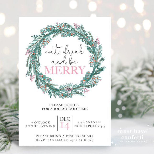 Invitación Coma, bebe y sé Navidades rosados mora (Subido por el creador)
