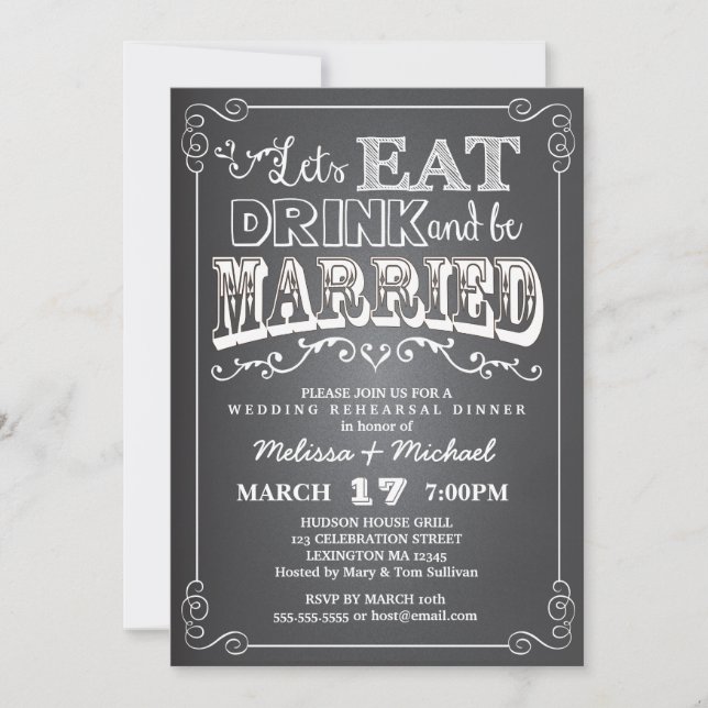 Invitación Coma, bebida y esté casado casando la cena del (Anverso)
