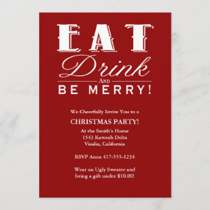 Invitación Coma bebida y sé feliz fiesta de Navidad
