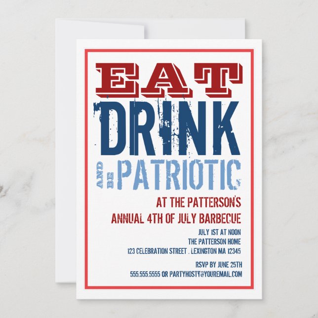 Invitación Coma, bebida y sea 4to patriótico del fiesta del (Anverso)