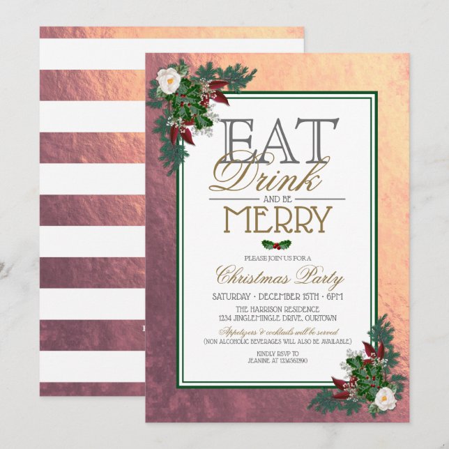 Invitación Coma bebidas y sé feliz fiesta de Navidad Invitaci (Anverso / Reverso)