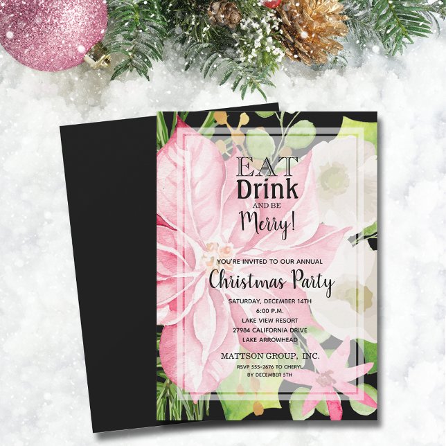 Invitación Coma bebidas y sé Fiesta de Navidades florales de  (Eat Drink and Be Merry Floral Christmas Party Invitations)
