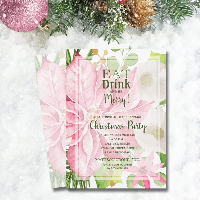 Invitación Coma bebidas y sé Fiesta de Navidades florales de  (Eat Drink and Be Merry Floral Christmas Party Invitations)