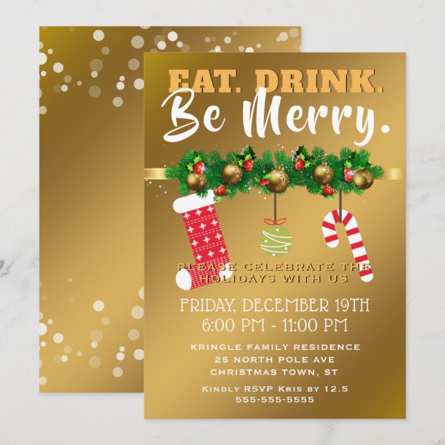 Invitación Coma la bebida sea feliz celebración de días (Anverso / Reverso)