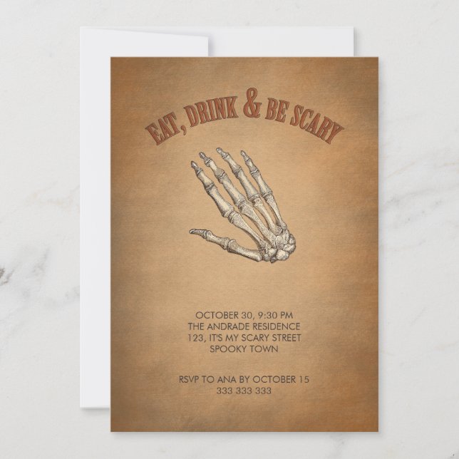 Invitación Coma la bebida sea mano esquelética asustadiza (Anverso)