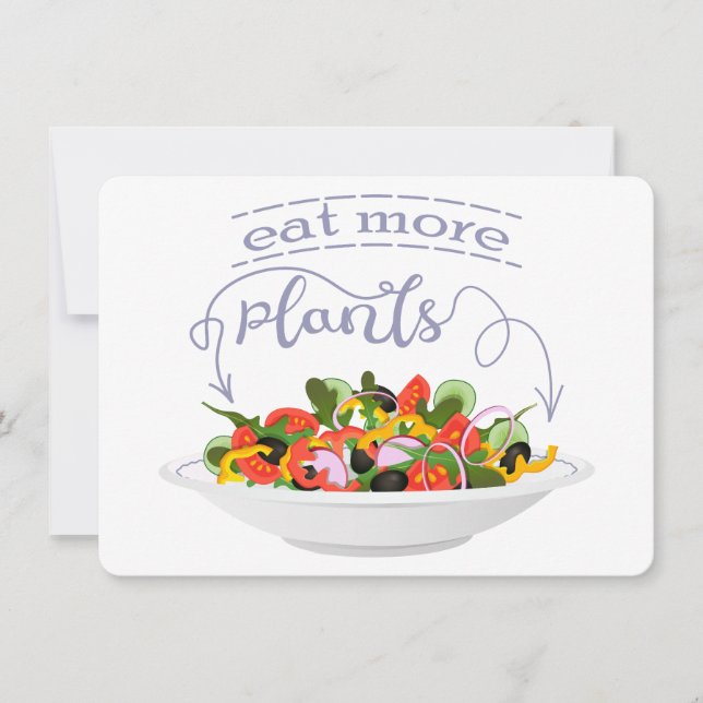 Invitación Coma más plantas con letras de motivación de ensal (Anverso)