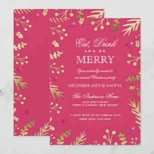 Invitación Coma rosa, bebe y sé Fiesta navideño de amargura