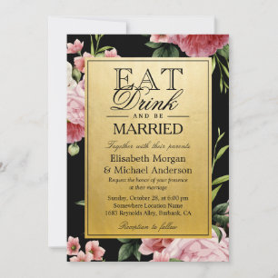 Invitación Coma una bebida y cásese con oro floral vintage ca