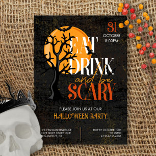 Invitación Coma una bebida y sé una fiesta de Halloween aterr