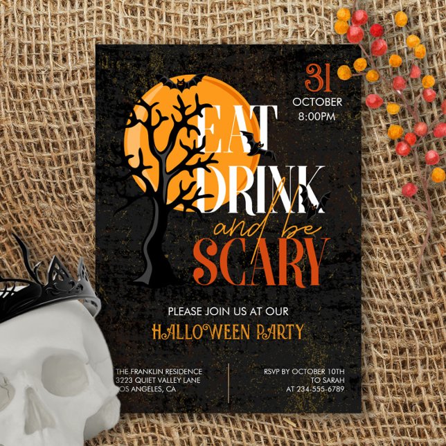 Invitación Coma una bebida y sé una fiesta de Halloween aterr (Subido por el creador)