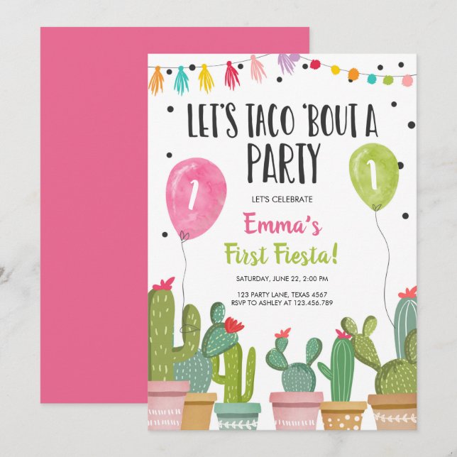 Invitación Combate del Taco cumpleaños de la fiesta del rosa (Anverso / Reverso)