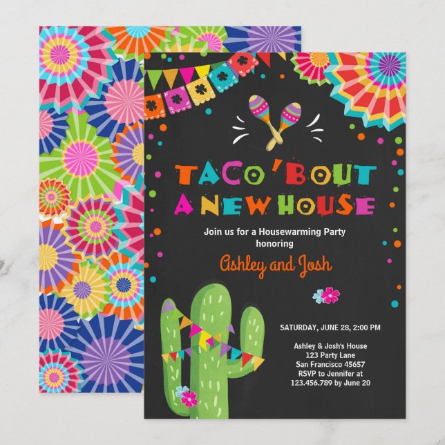 Invitación Combate del Taco un fiesta del estreno de una casa (Anverso / Reverso)