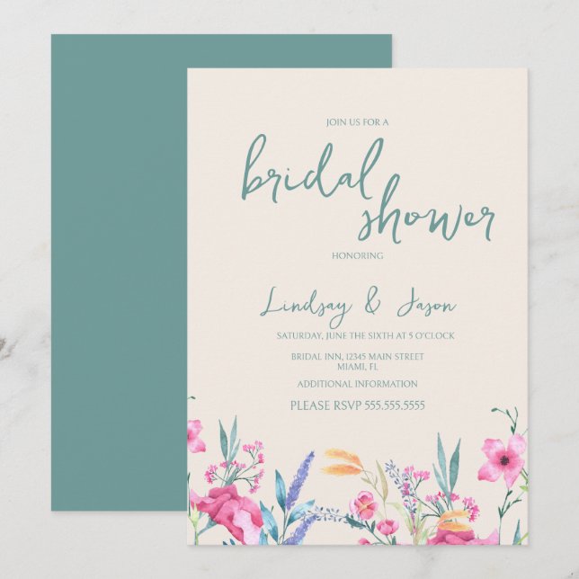 Invitación Combinación de flores silvestres en acuarela para  (Anverso / Reverso)