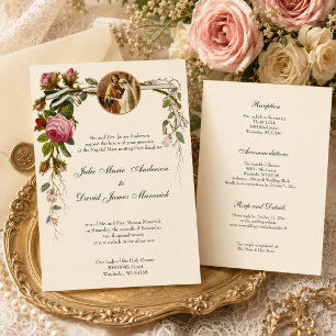 Invitación Combinación de recepción de boda elegante católica