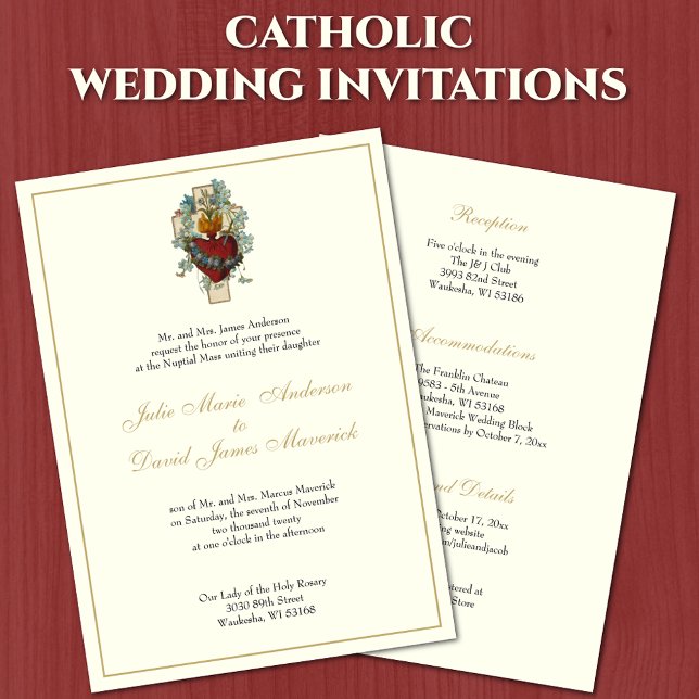 Invitación Combo de recepción de boda de marfil floral católi (Subido por el creador)