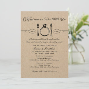 Invitación Come, Beba, Sea Casada Cena de Ensayo de Kraft