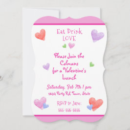 Invitación COME BEBE AMA San Valentín Diversión Corazones Acu