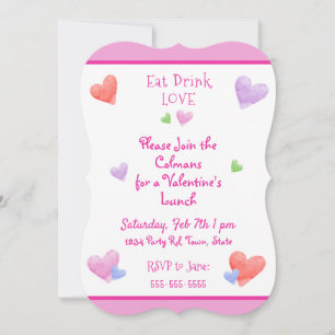 Invitación COME BEBE AMA San Valentín Diversión Corazones Acu