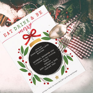 Invitación Come, Bebe y Alégrate Fiesta de Navidad Potluck