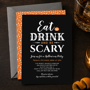 Invitación Come, bebe y sé espantoso en Halloween negro moder