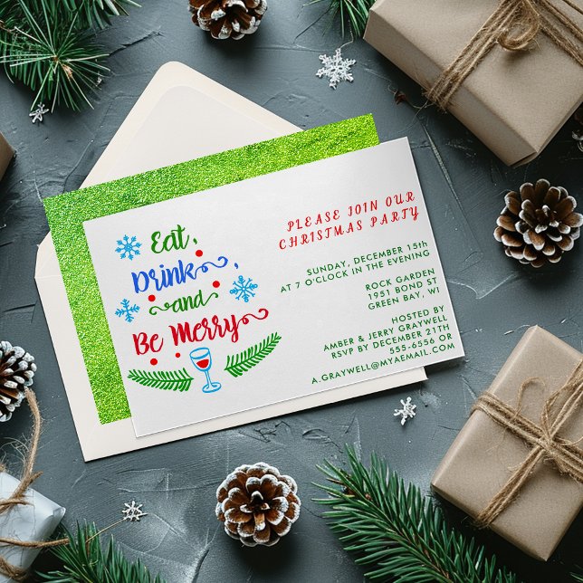 Invitación Come, bebe y sé moro, únete a nuestro Fiesta Navid (Eat, Drink and Be Merry, Join Our Christmas Party Invitation)