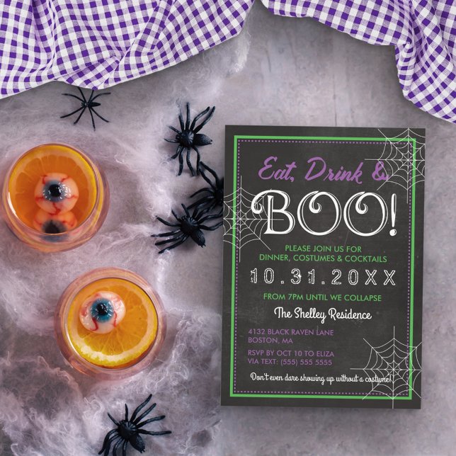 Invitación ¡Come Bebida y Boo! | Chalkboard Halloween Party (Subido por el creador)