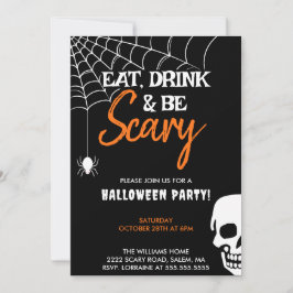 Invitación Come bebida y sé asustado fiesta de Halloween negr