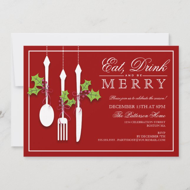 Invitación Come bebida y sé Feliz Navidad (Anverso)