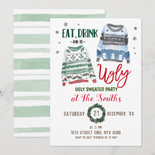 Invitación Come bebida y sé Navidades feos invitando al parti