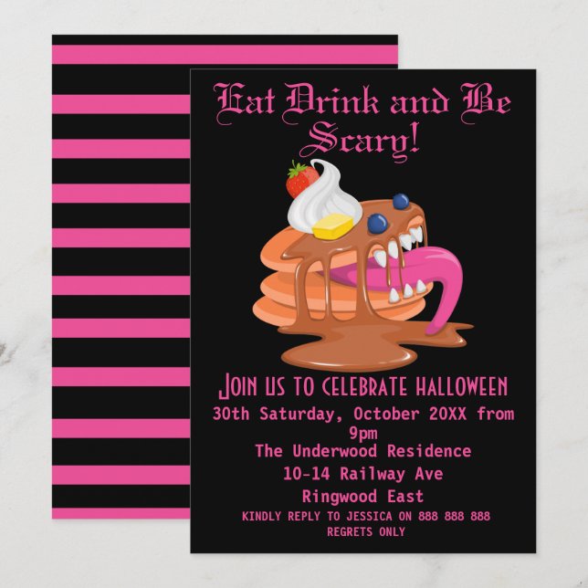 INVITACIÓN COME BEBIDA Y SEA MIEDO HALLOWEEN PARTY (Anverso / Reverso)