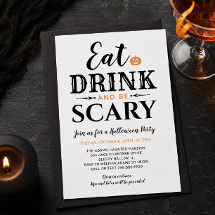 Invitación Come Come Bebe y Sé un Espantoso Halloween Blanco