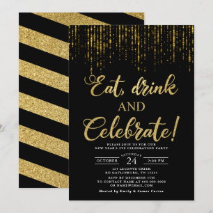 Invitación Come Comer y Celebrar la Fiesta de Nochevieja Invi