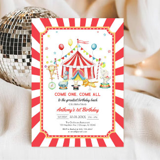 Invitación Come One Come All Circus Boy Birthday Invitation