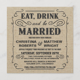 Invitación Come una bebida y sé casada con un Boda rustico de
