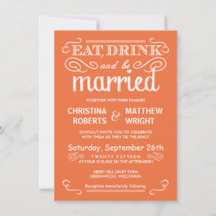 Invitación Come una bebida y sé casado Boda ruso - Naranja