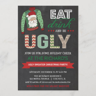 Invitación Come una bebida y sé Navidades suéteres fea Fiesta