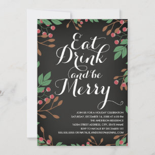 Invitación Come y sé fiesta de feriado de Merry Holly Berries