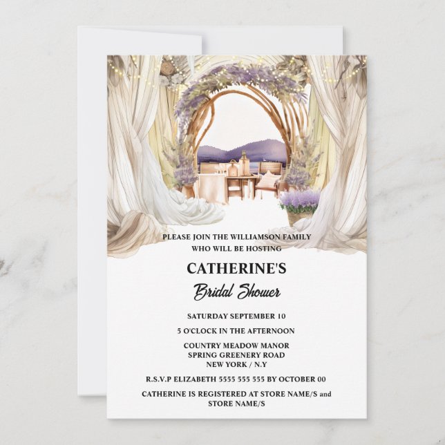 Invitación Comedor elegante de viñedos de lavanda de la campi (Anverso)